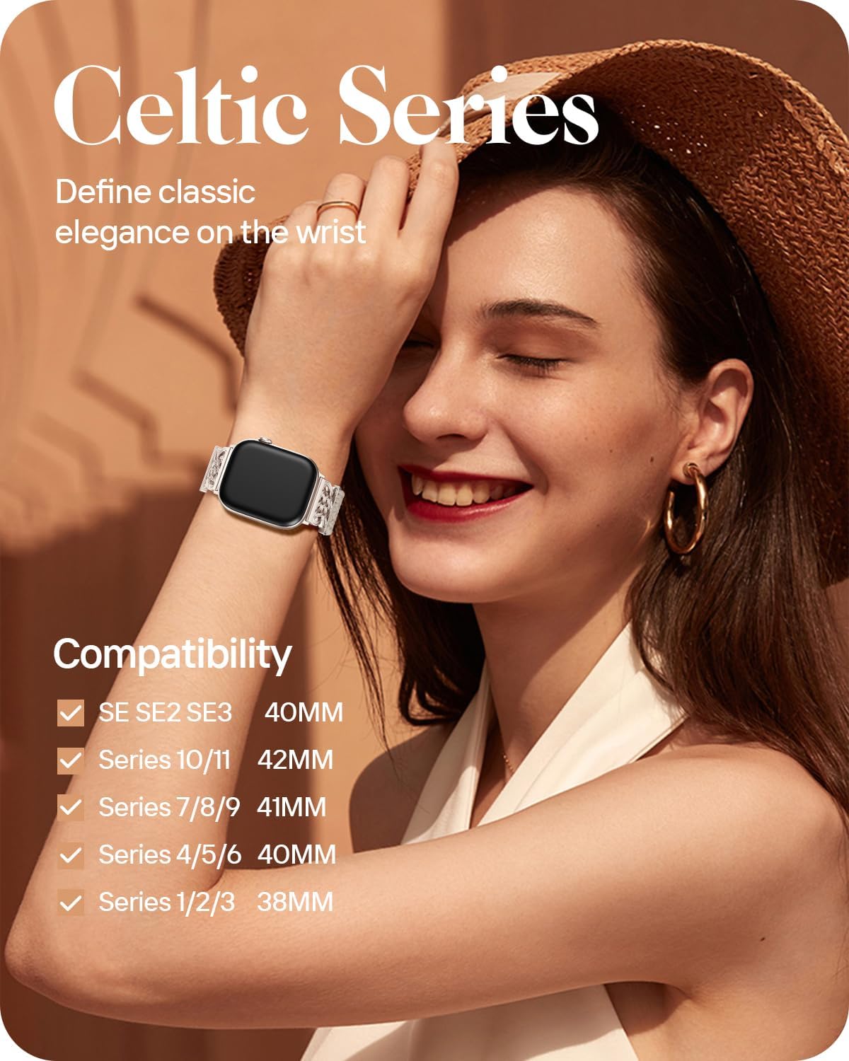 Braided Stretchy Band for Apple Watch Bands for Women 38mm 40mm 41mm 42mm | Celtic Love Knot Metal Connector,Magnetic Clasp,Soft Elastic Nylon Straps for iWatch Series 11/10/9/8/7/6/5/4/3/2/1/SE/Ultra thumbnail