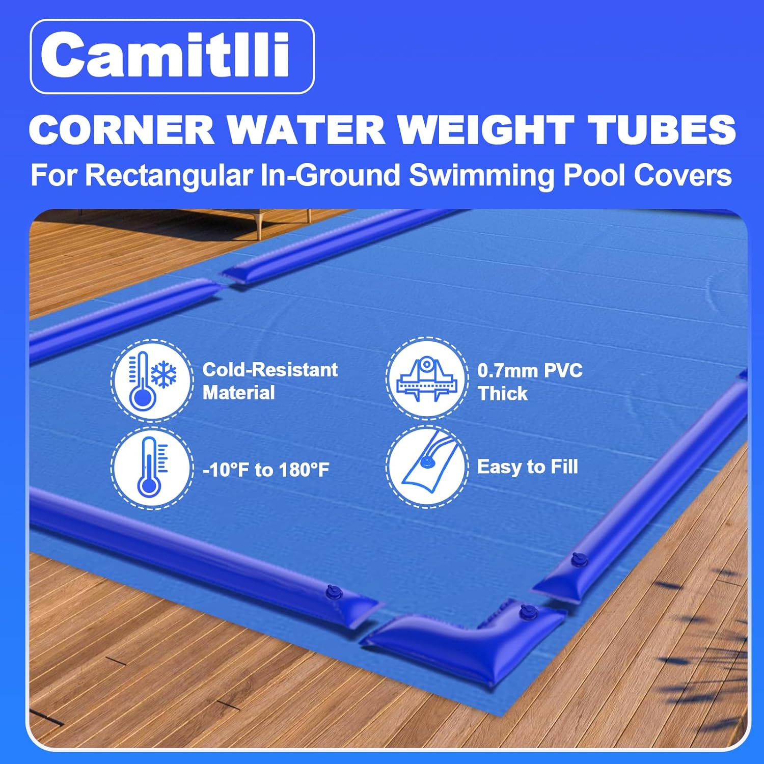 4 Pack 0.7mm Thicker Corner Winter Water Tube for Swimming Pool Covers, 23.6”x11.8” Water Weight Bags for Pool Side, Three-Layer Composite Material