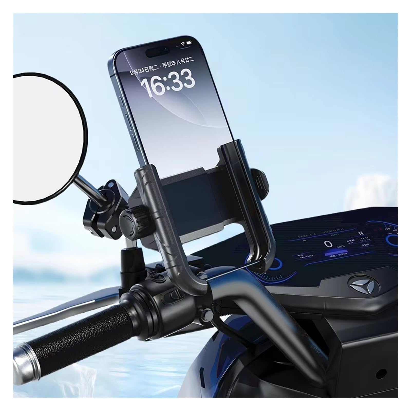 Support Navigation Support De Téléphone pour Moto Largeur Réglable Verrouillage Rapide pour Vélo Poussette Scooter 5,4 À 7,2 Pouces Support Plaque Navigation GPS(Handblebar)