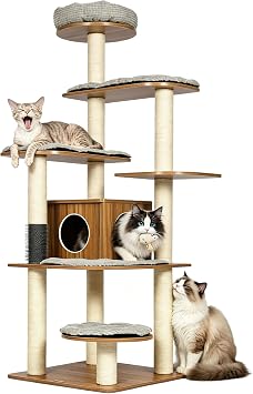 Modern Solid Wood Cat Tree for Large Cats 69 Tall Cat Tower Cat Furniture