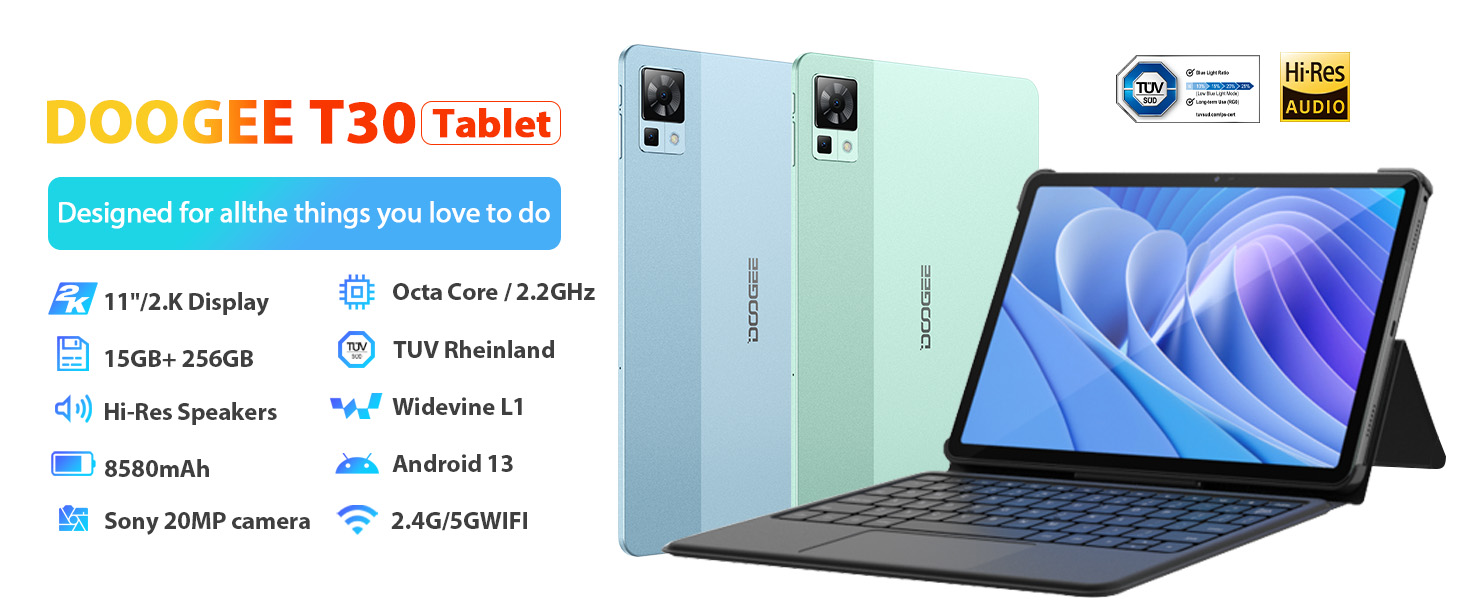 DOOGEE T30 Pro 11 Inch Tablet 2.5K, 15GB+256GB (TF 2TB), 20MP/8MP