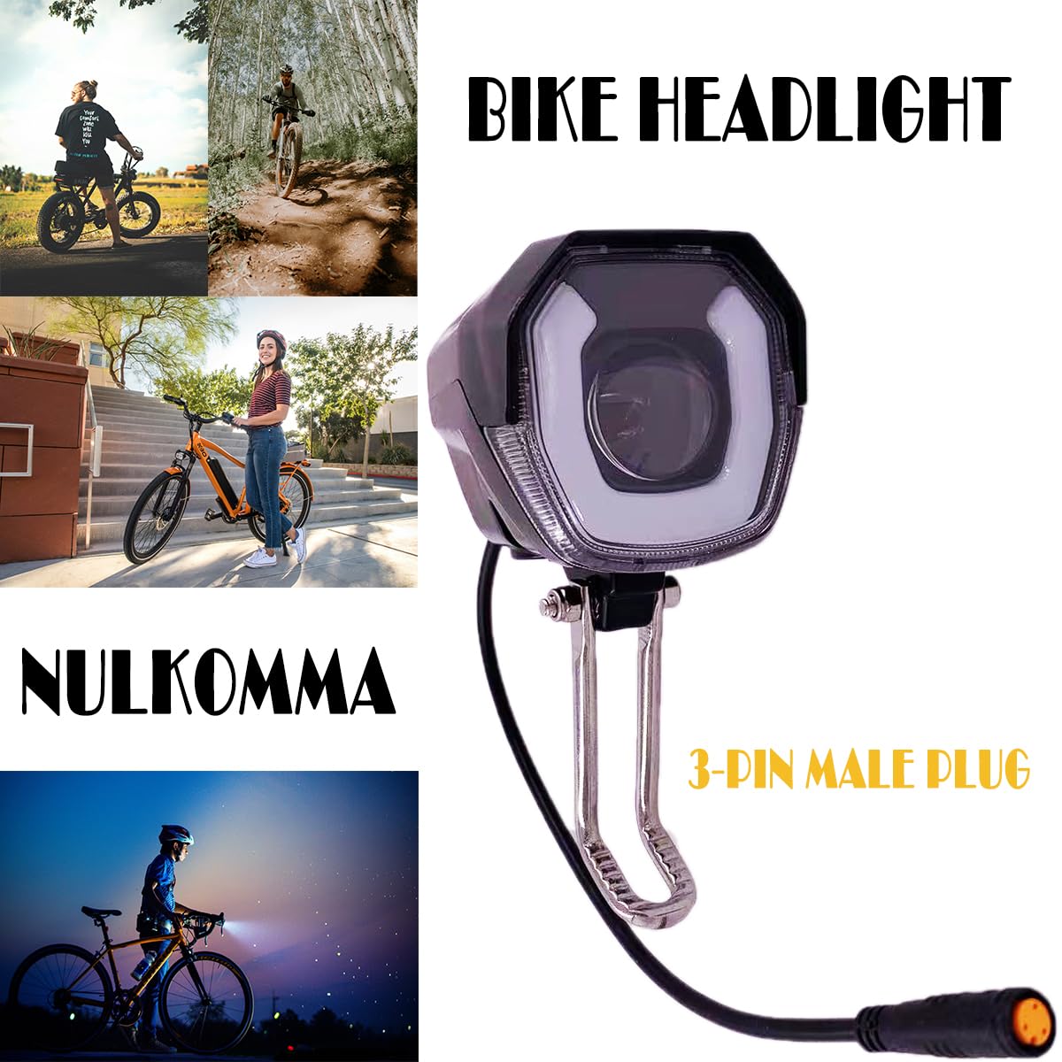 Phare électrique Pour Vélo De Nuit à 3 Broches Connecteur Mâle LED 24 V 36 V 48 V 52 V étanche Ultra Lumineux Pour Vélo électrique Montage Sur Fourche Avant