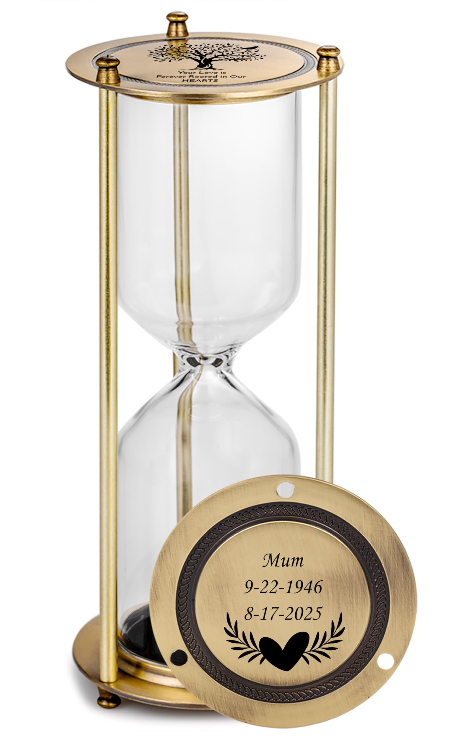 Gredstar Wide Neck Hourglass Ashes Holder - Personalised Fillable Cremation Urn Memorial Sand Timer with Sifter, In Loving Memory Sympathy Gift (Empty)