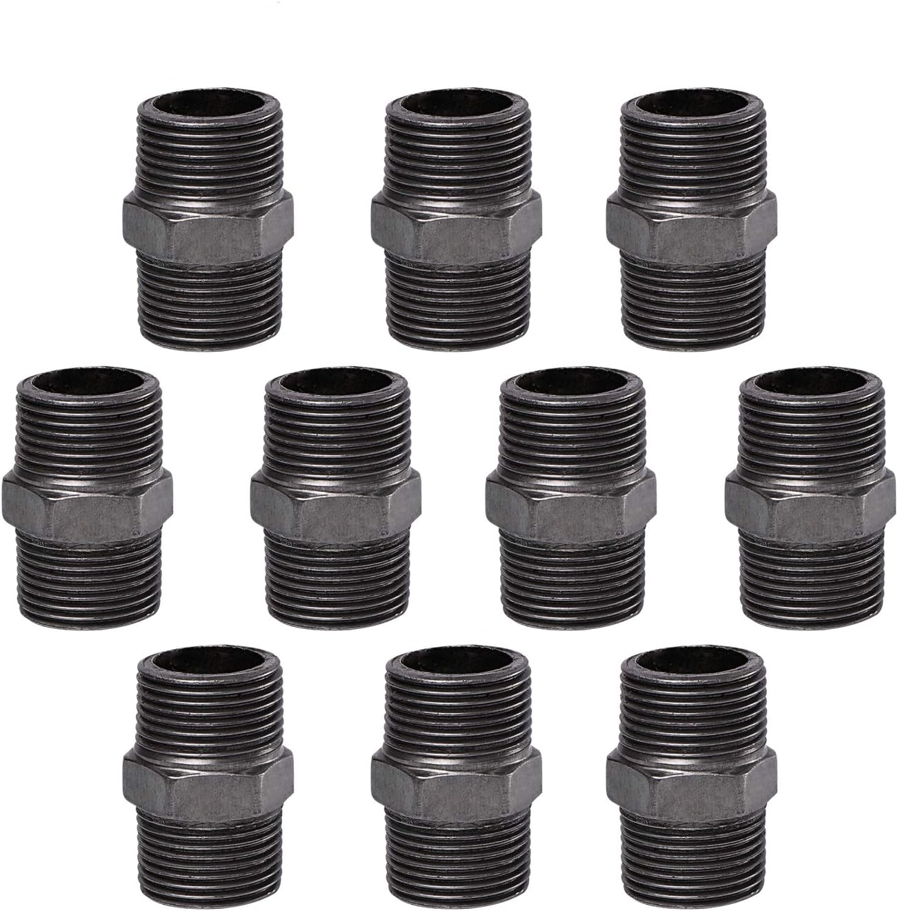 3/4" x 1.58" Hex Steel Threaded Pipe Nipple, Home TZH 10 Pack 3/4” Male Coupling Connector for Steam-punk Vintage Shelf Bracket DIY Plumbing Pipe Decor Furniture (10, 3/4"x1.58")
