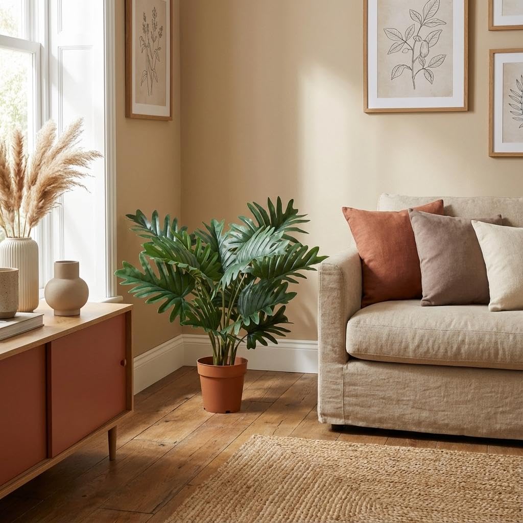 Philodendron Selloum sztuczna roślina 70 cm – duże liście dekoracyjna roślina – bez pielęgnacji roślina pokojowa do salonu, biura i na regał