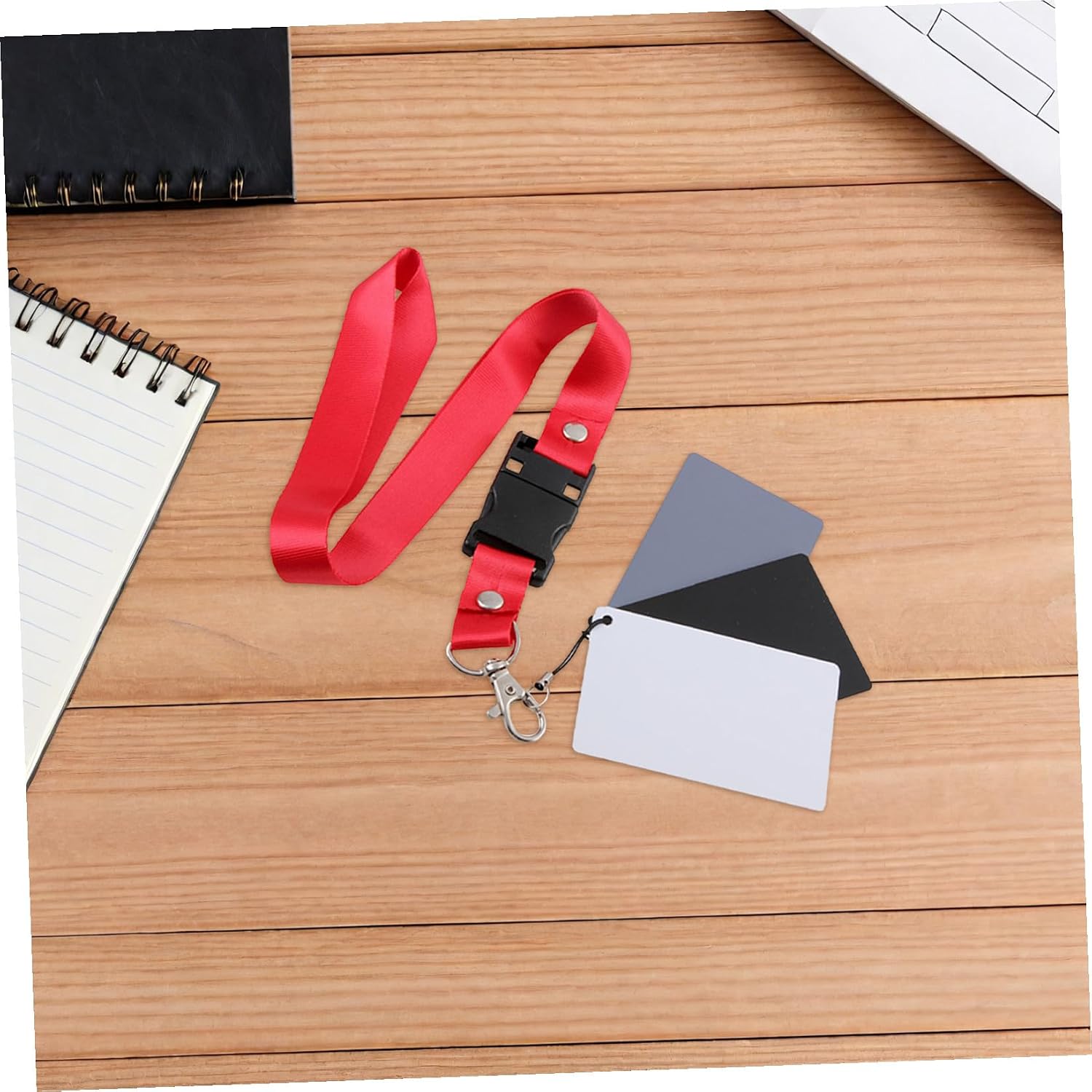 PRETYZOOM White Balance Photography Card Set with Adjustable Neck Lanyard for Precise Exposure and Color Calibration, Black White Grey 2pcs for DSLR Video Shooting