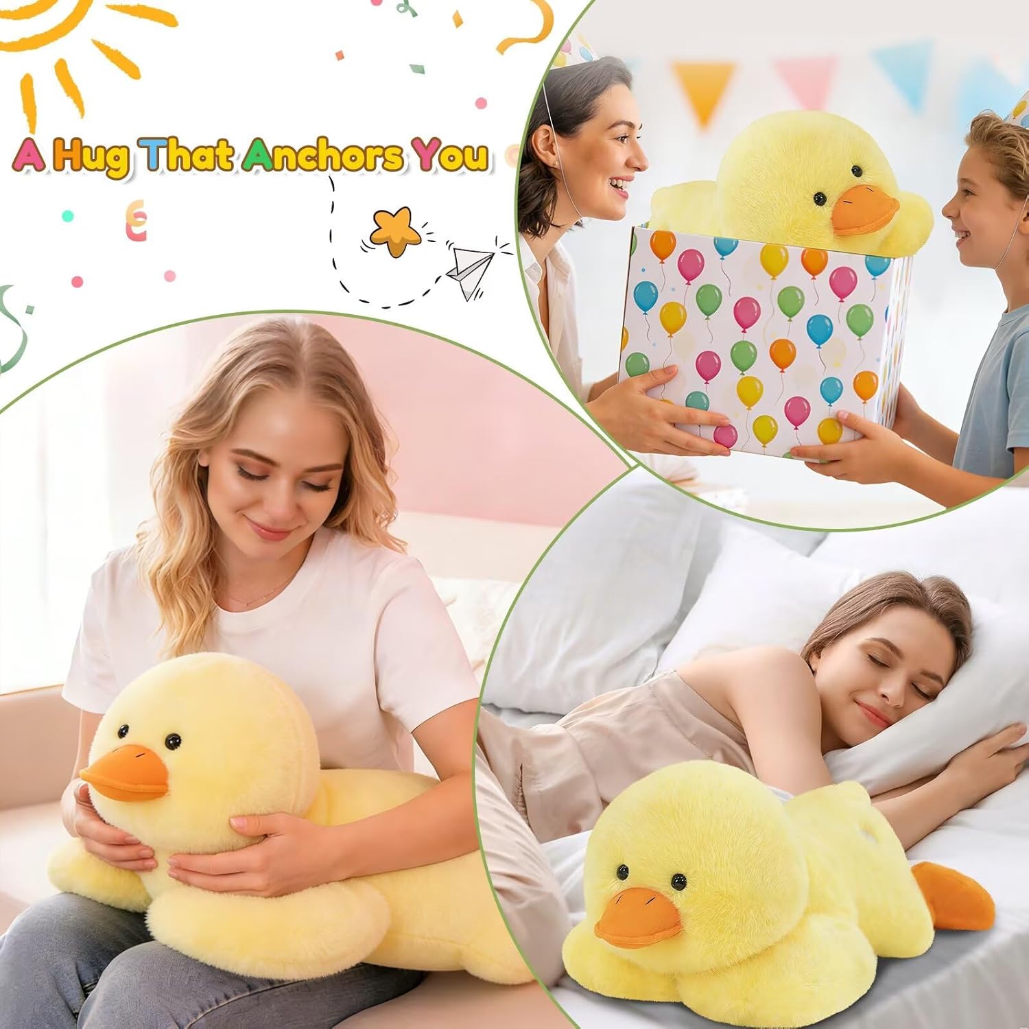 QUIRAI Weighted Stuffed Animals Duck Plush, 24" | 3.3 lb Duck Stuffed Animal, Pillowfort Weighted Plush Animals & Cute Plushies Gifts for Kids Adults