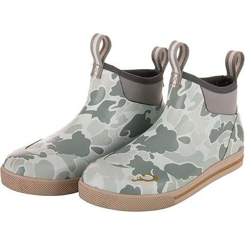 Drake Waterfowl Men's Camp Deck Boots - Waterproof 6" Ankle Neoprene Outdoor Boots with Fleece Liner & Non-Marking Outsole