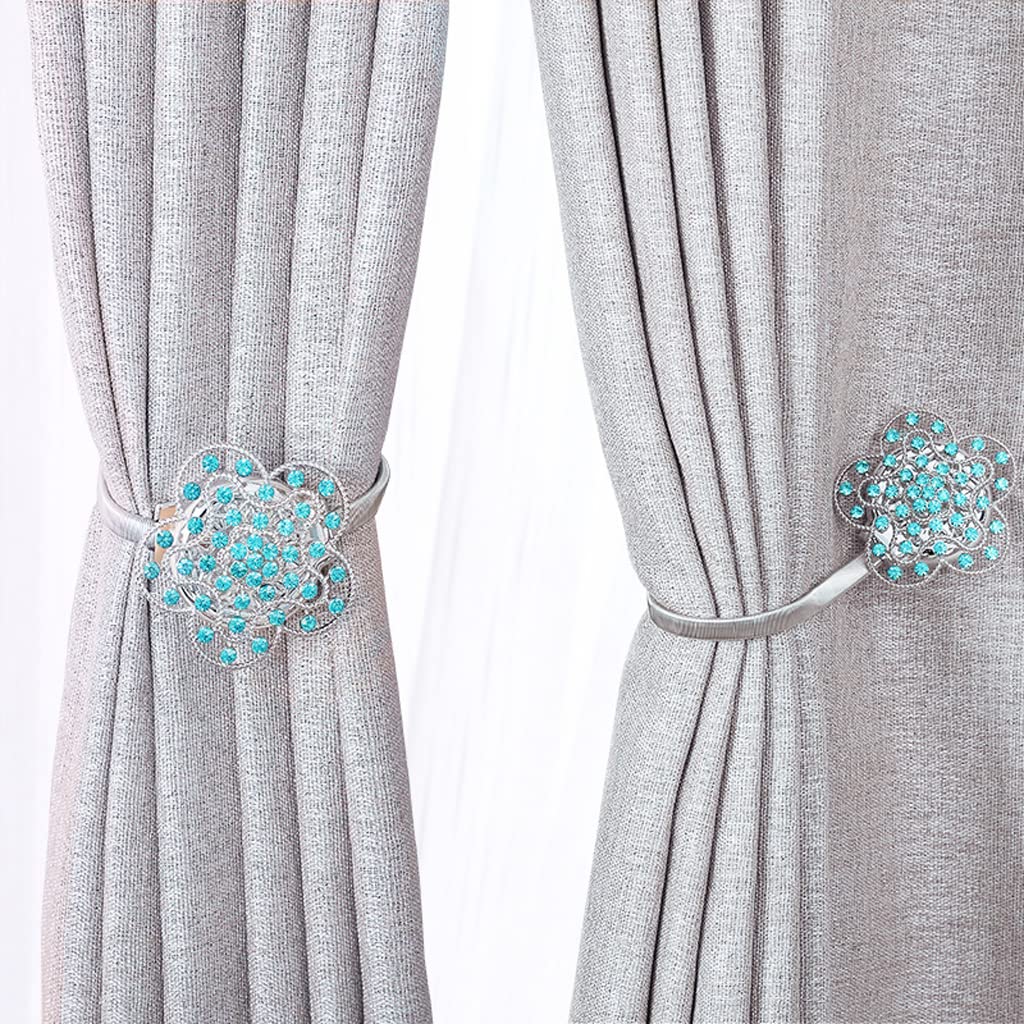 Embrasses de Rideau Magnétiques Embrasses de Rideau Décoratives Réglables, Clips de Boucle de Rideau Magnétique Fleur avec Corde à Ressort Hautement élastique, Paquet de 2
