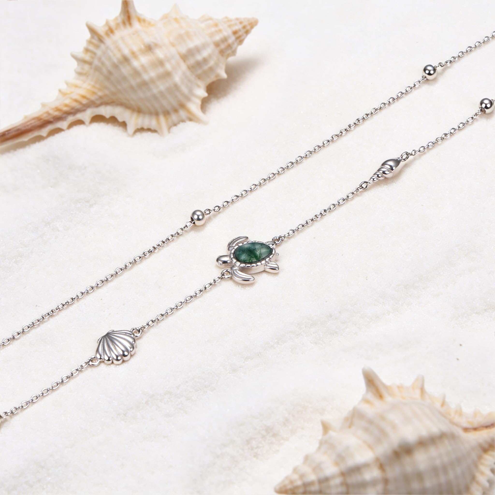 Tobillera de plata de ley S925 con mariposa, ancla, tortuga marina, cruz, girasol, luna, para mujeres y niñas, pulsera de tobillo de doble capa, ajustable, joyería de cadena de pie
