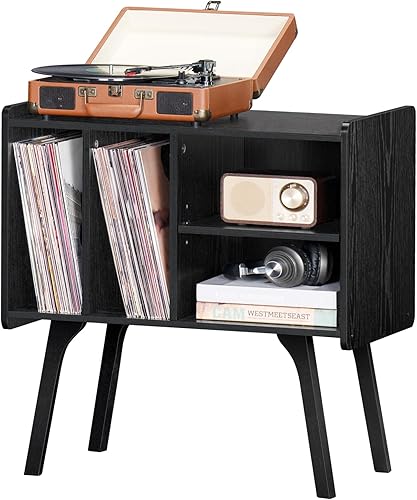 Miniatura 7 de LELELINKY Soporte para tocadiscos, mesa de almacenamiento de discos de vinilo con 4 gabinetes de hasta 120 álbumes, soporte para tocadiscos de