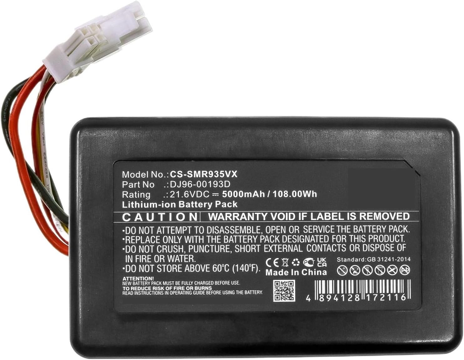 PYQMZTRVVacuum Cleaner Battery 21.6V/5000mAh DJ96-00193D，Compatible For Samsung PowerBot R9350,R9250,VR2AK9350WK/AA, SR20K9350WK