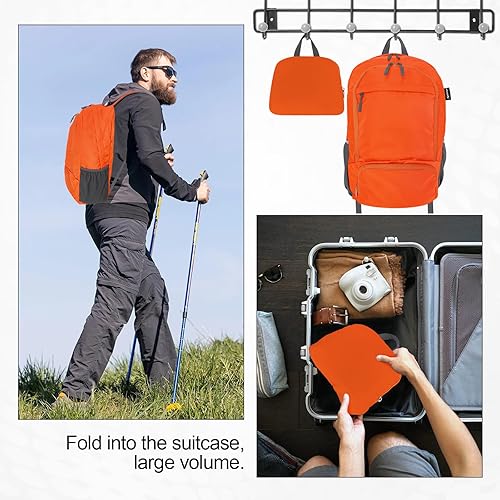 Miniatura 6 de HOLYLUCK Mochila plegable de senderismo ligera de 20L para hombres y mujeres, bolsa de hombro plegable al aire libre para viajes pequeños, naranja