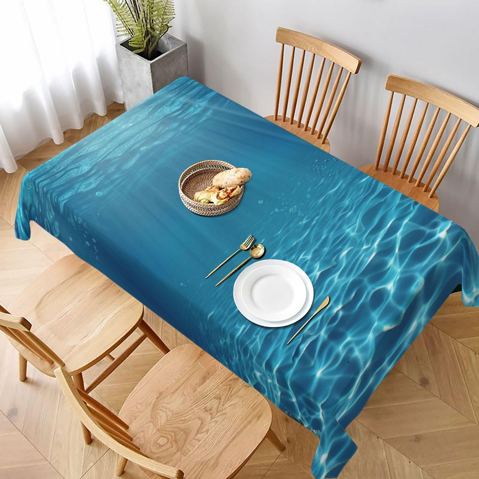WPKJU Tranquil Underwater Scenery Printed Tablecloth 60x90 in Water Resistant Table Cover Washable Rectangle Table Cloth for Dining Tables