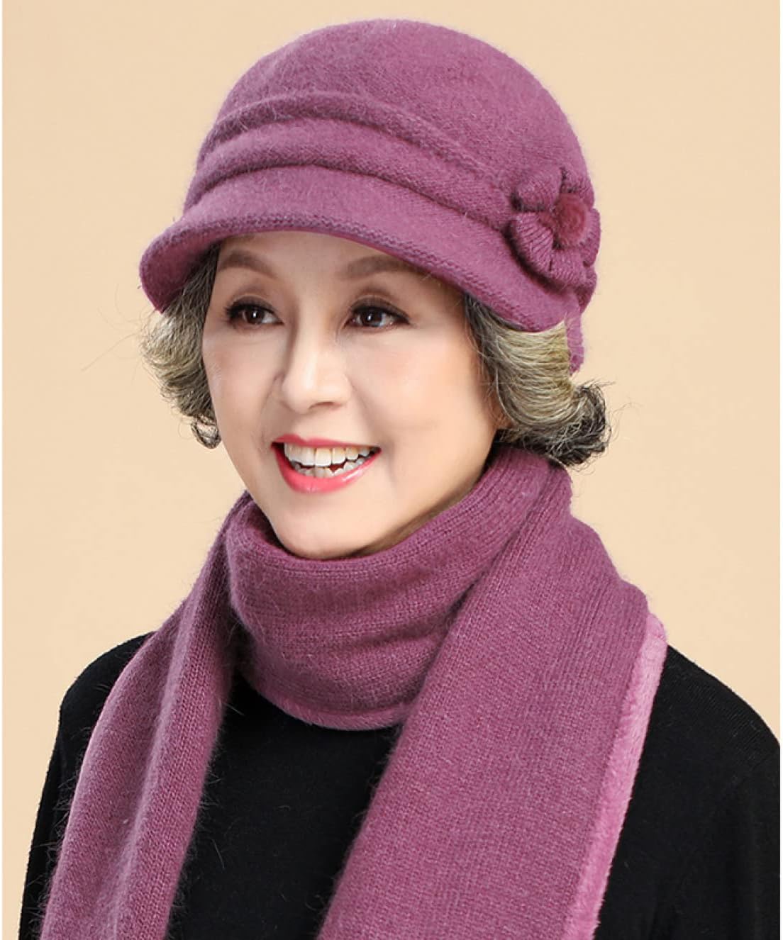 [HGJH] マフラー レディース 冬 スカーフ 帽子 ニット 冬 暖かい フワフワ バラ飾り 母 ママ 婦人 防風 防寒 防寒対策