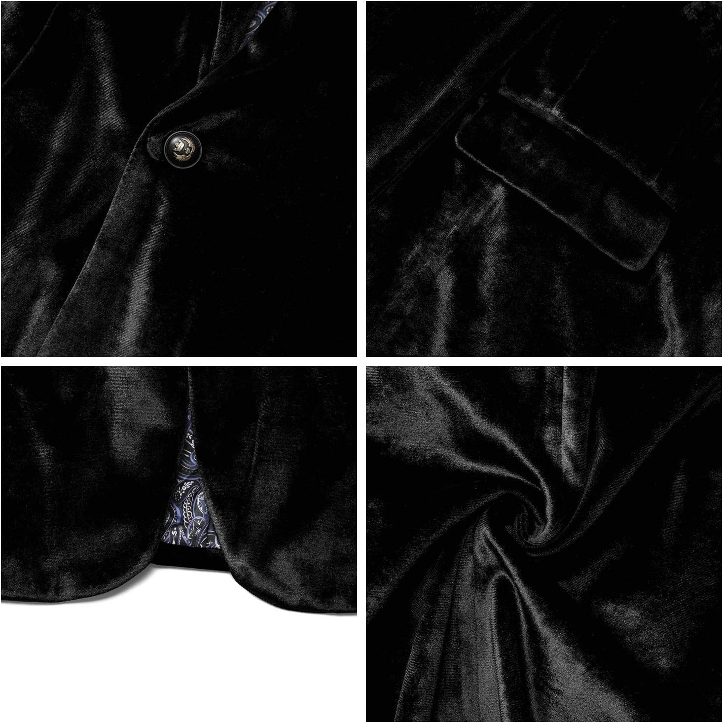 WEEN CHARM Velvet Blazer for Men Slim Fit One Button Sport Coat Tuxedo Jacket for Prom Wedding Party Dinner - Image 6
