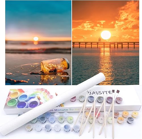 Miniatura 46 de BAISITE 0304 - Kit de pintura por números para adultos principiantes; paquete de 2 lienzos de 8 pulgadas de ancho x 12 pulgadas de largo; caja