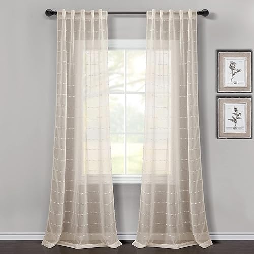 Lush Decor Farmhouse - Par de paneles de cortinas traslúcidas con textura y pestaña trasera y bolsillo para barra, 38 pulgadas de ancho x 84