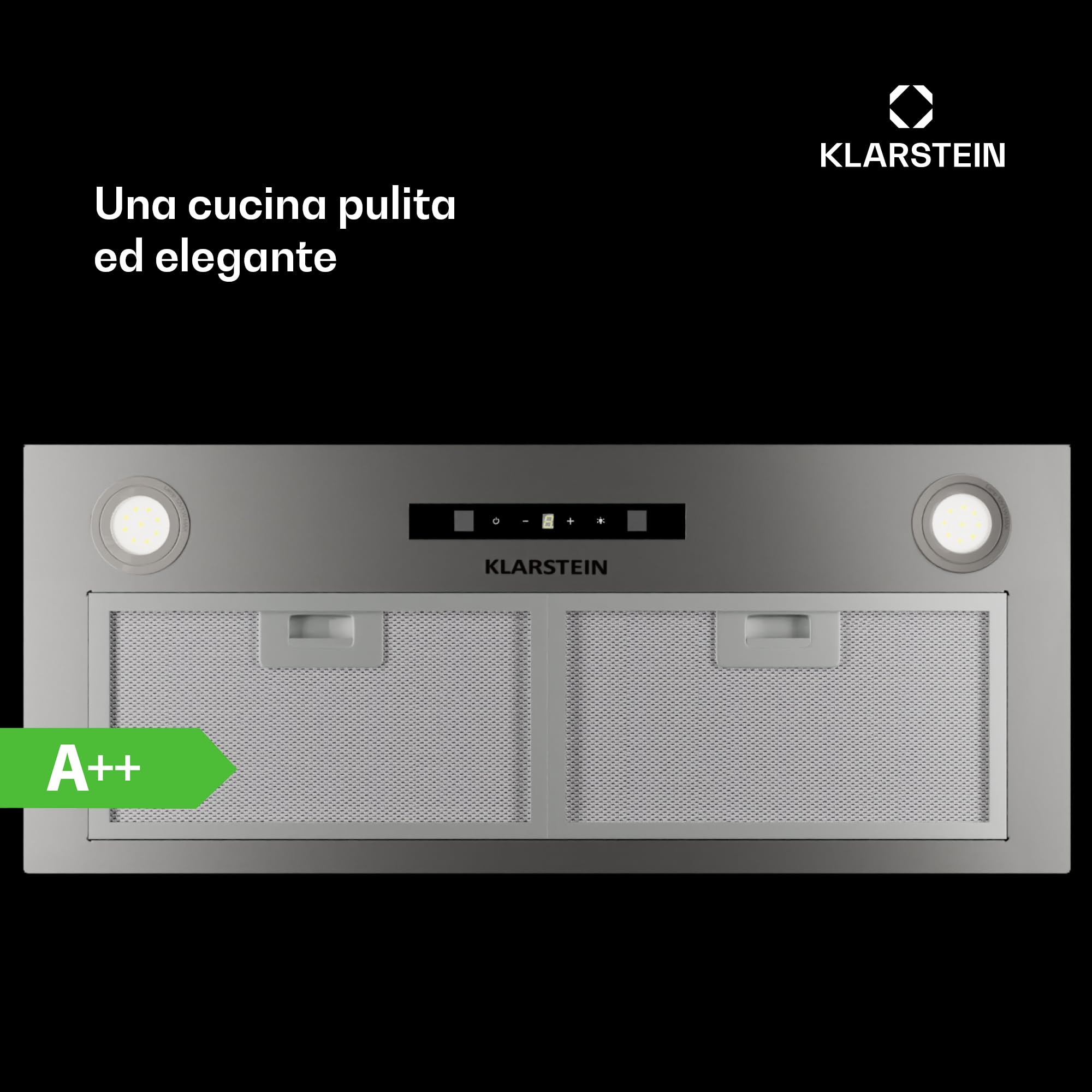 Klarstein Cappa Aspirante a Incasso 52cm, Cappa Cucina con Filtro, Cappa Aspirante Cucina in Alluminio, Cappa Incasso con Flusso d'Aria 439m³/h, Illuminazione LED, Timer, Cappa Aspirante Filtrante