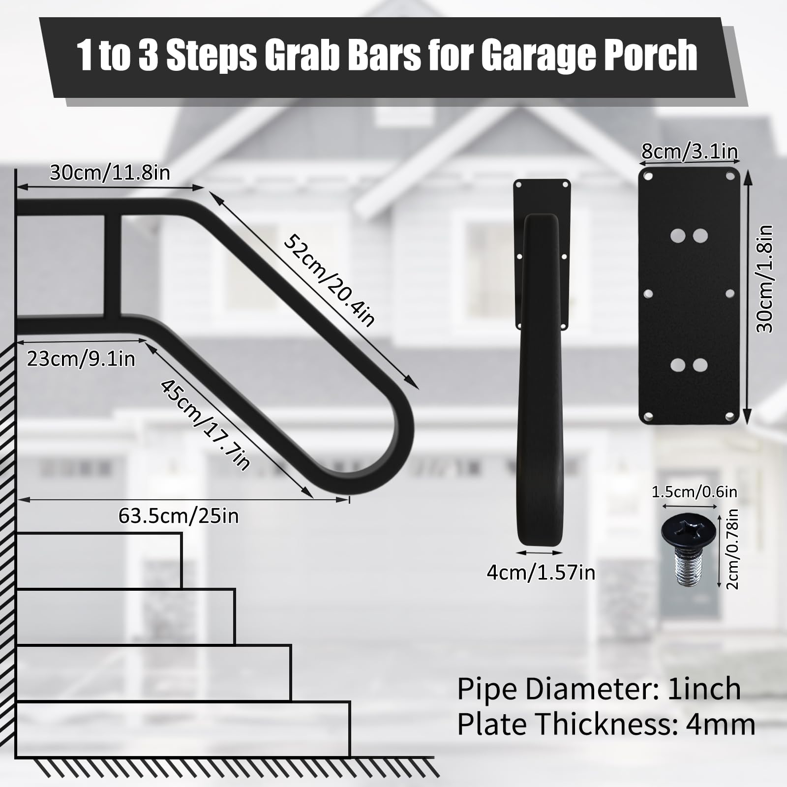 Garage Railing System Snapklik.com : 32” Handrail For Outdoor 1-3 Steps, Wall Mount Hand ...