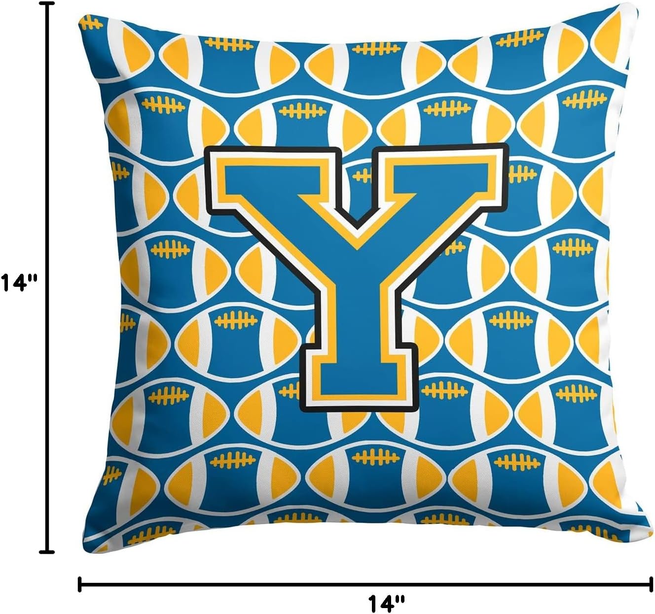 Caroline's Treasures CJ1077-YPW1414 Letter Y Football Blue and Gold Fabric Decorative Pillow Machine Washable, Indoor Outdoor Decorative Pillow for Couch, Bed or Patio, 14Hx14W