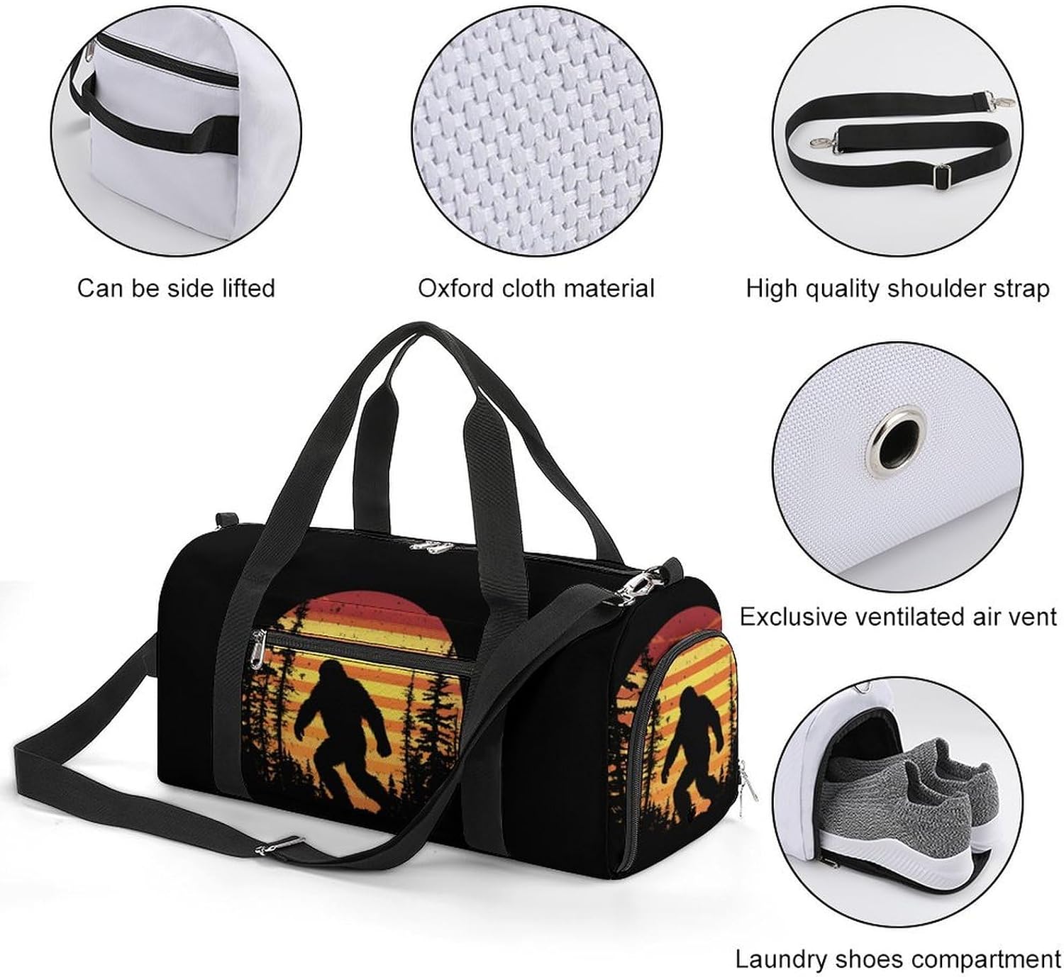 Bigfoot Big Foot Sasquatch Gym Bag Travel Duffle Bag Workout Sports Bag with Shoe Compartment