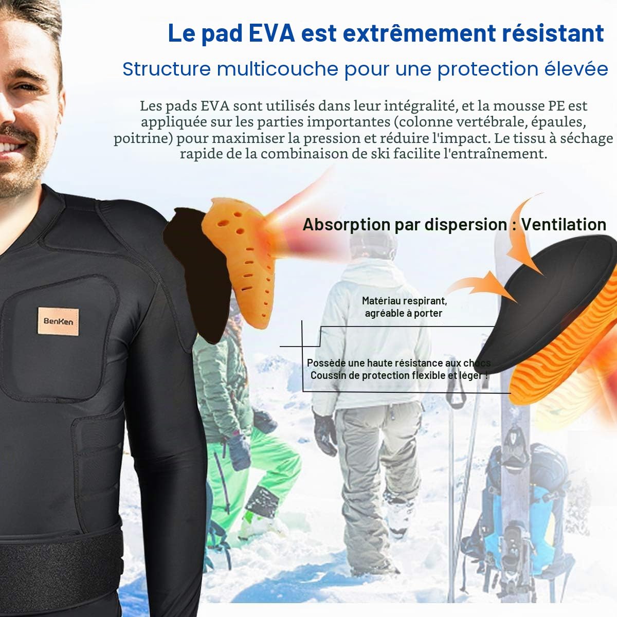 BenKen Ultra Léger Protection Gear Ski Armure de Corps Dos Protection Dos Extérieur Sports Anti-Collision Vêtements pour Snowboard Skateur Ski Equitation Motocross Moto - Court Ski Corps Armure