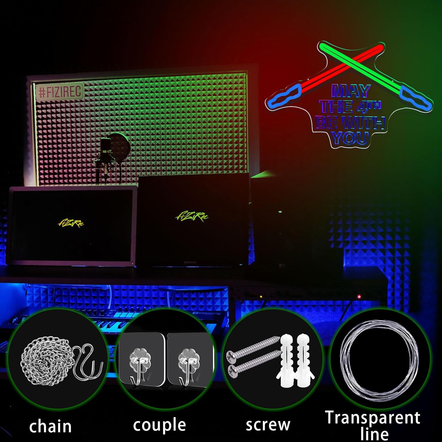 Lightsaber Neon Sign May The 4th Be With You Neon Signs Game Room Decor Dimmable Led Swords Light for Wall Decor Bedroom Living Room Birthday Christmas Gifts Kids