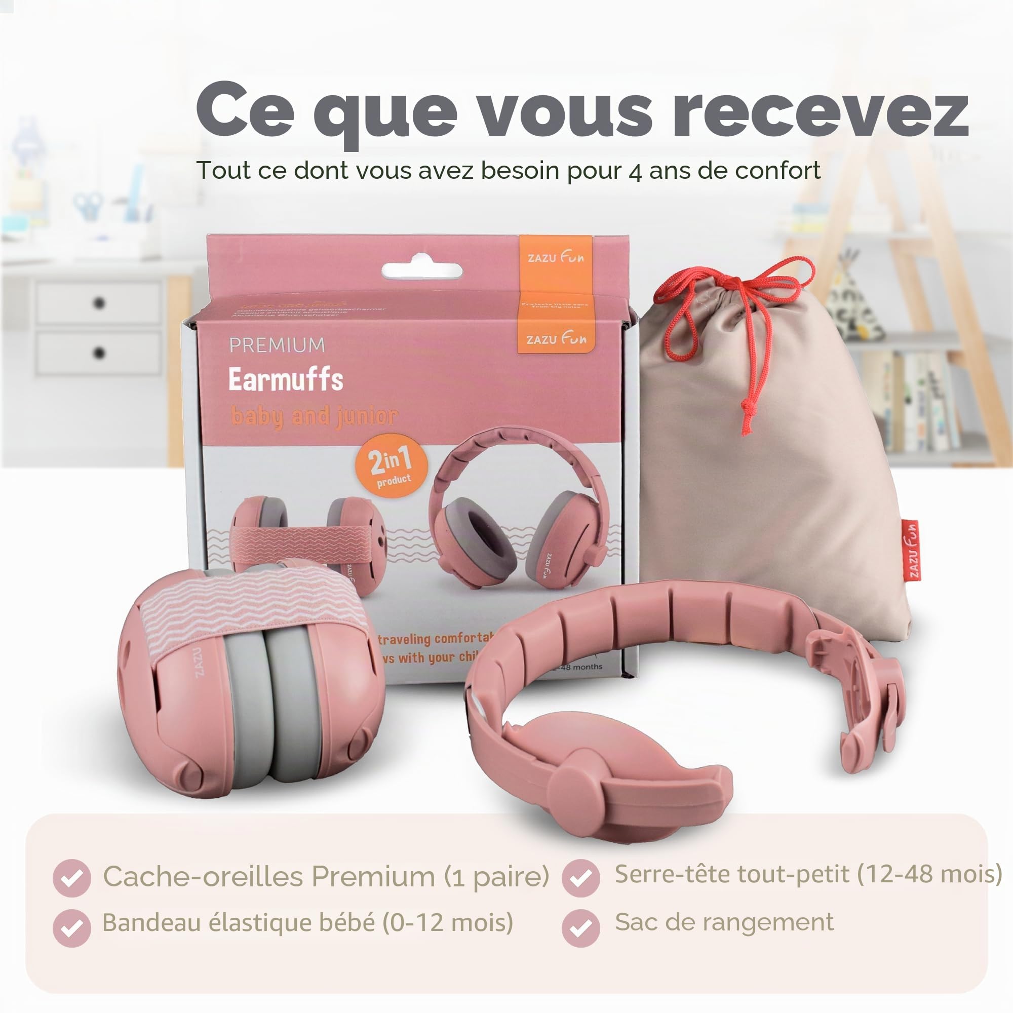 ZAZU Lot de serre-tête et bandeau de protection auditive pour enfants - Protection contre le bruit pour bébés et tout-petits de 0 à 48 mois - Doux, réglable et personnalisable - Différentes couleurs