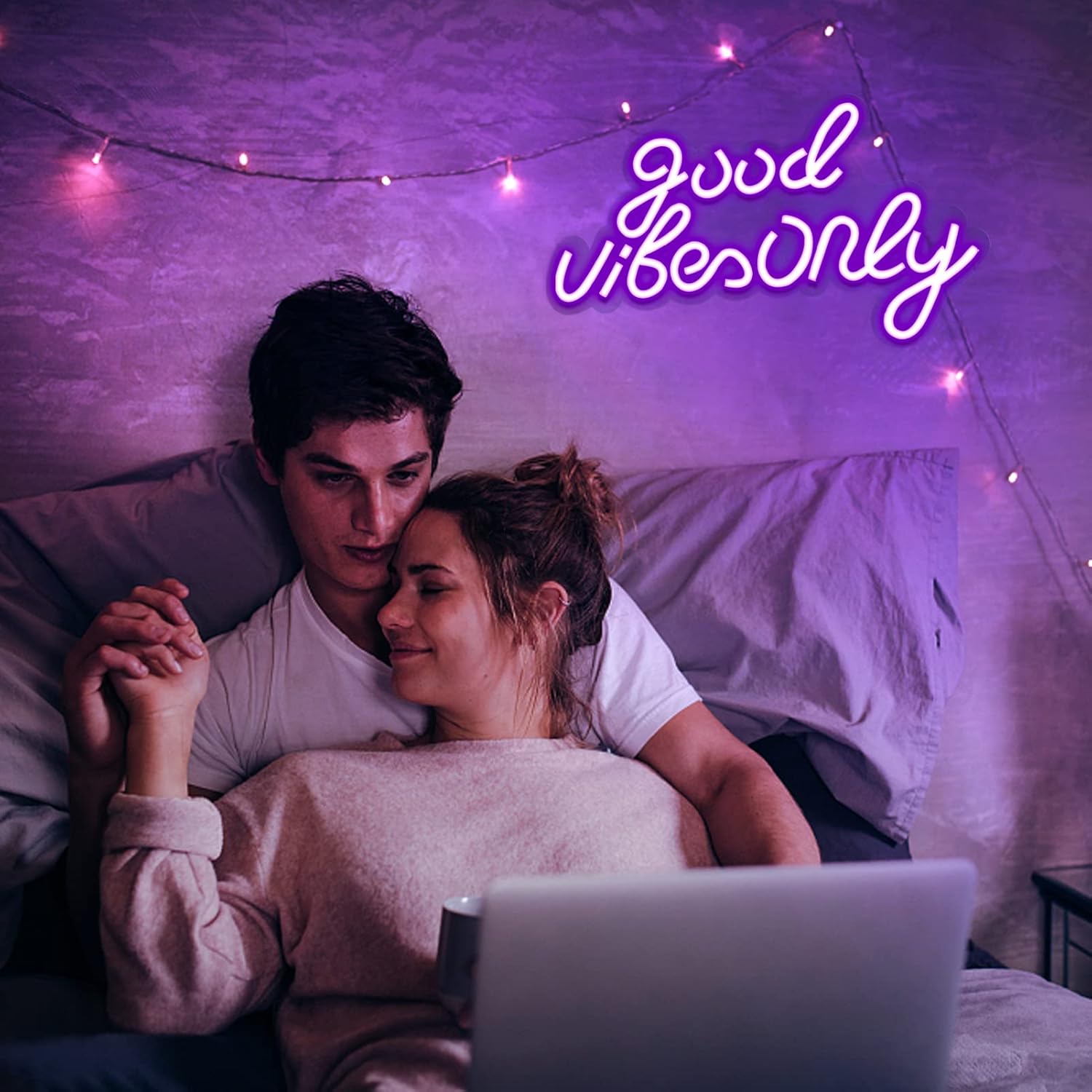 JFLLamp Good Vibes Only Neon Signs for Wall Decor Neon Lights Led Signs Suitable for Living Beer Bar Game Room Hotel Birthday Party Restaurant Christmas Unique Gift for Lover, 16.5 * 10 Inch(Purple)