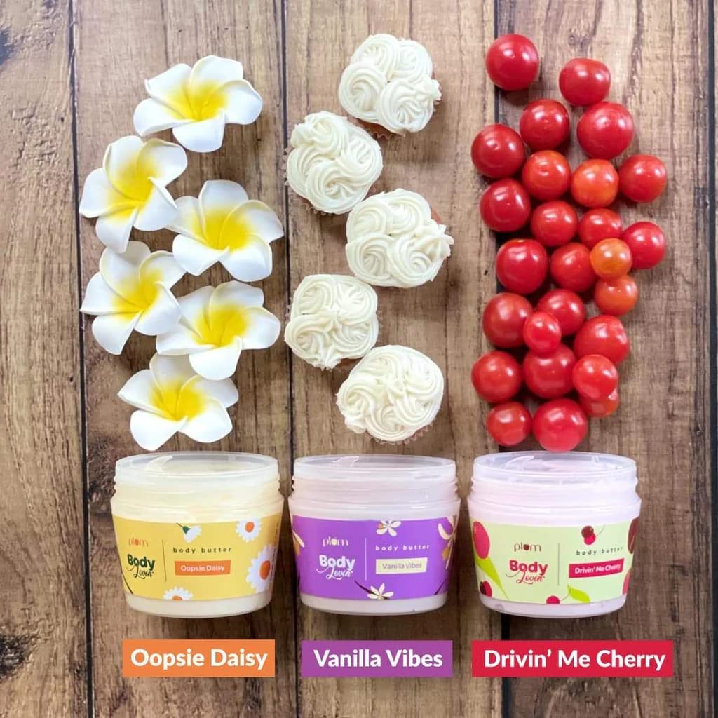 Plum Vanilla Body Butter for Dry Skin, With Shea Butter & Sunflower Oil, Deep Moisturizing Body Cream Lotion with Brazilian Seed Oil & Vitamin E, Non Sticky & Mineral Oil Free, 7.05 Oz