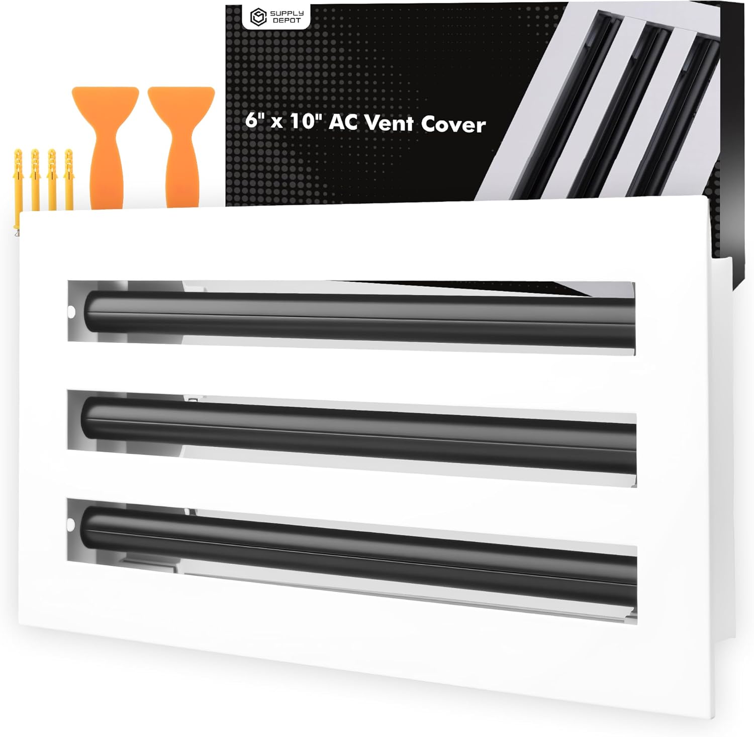 Modern AC Vent Cover Adjustable Airflow, Aluminum Standard Linear Slot Diffuser, Heating & Cooling Register Grille for Ceiling, Walls & Floors, Included Drywall Anchors & Screw (10'' x 6'')