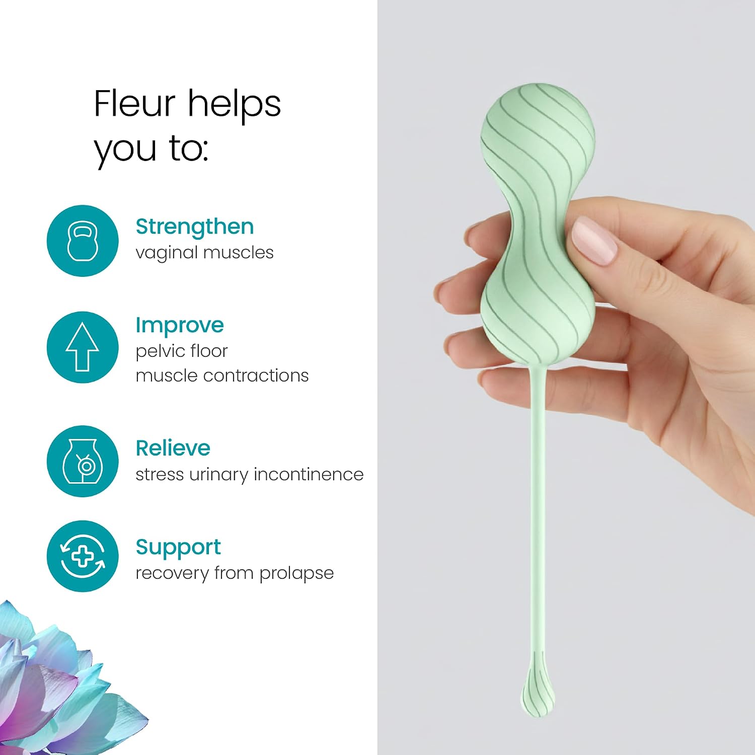 TensCare Fleur80 Pelvic Floor Toning Balls – Dual Weighted Kegel Exerciser with Micro-Vibration Core | Bladder Control, Postpartum Recovery & Pelvic Strength | 100% Medical Grade Silicone
