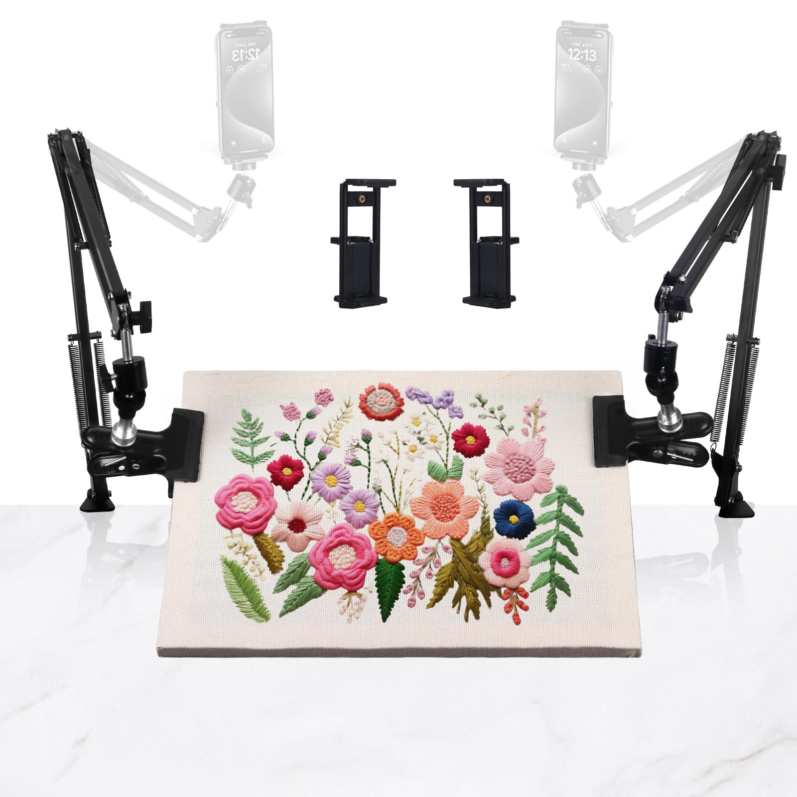 Photo 1 of 2 Sets Adjustable Embroidery Hoop Stand,Cross Stitch Hoop Holder with 360° Rotation,3-in-1 Hoop/Tablet/Phone Stand Hand Free,Needlepoint Hoop Stand,Cross Stitch Stand Suitable for Embroidery Hoops