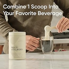 Sports Research Multi Collagen Protein Powder - Food Sourced Collagen Peptides (Type I, II, III, V, X) with Hyaluronic Acid + Vitamin C - Gluten Free  Non-GMO  30 Servings (Unflavored)