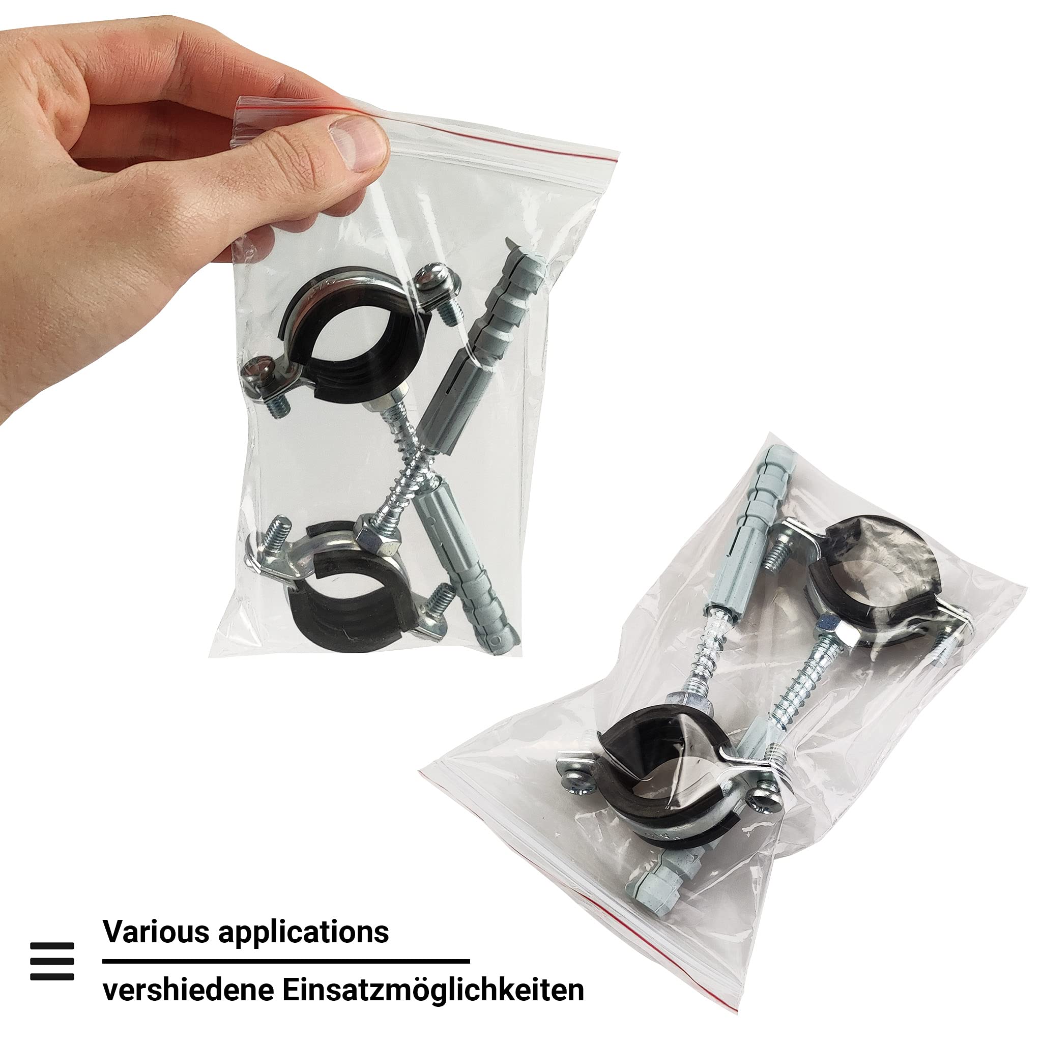 Netuno 500 Sacchetti con Chiusura a Pressione Trasparenti Mix Misure grandi (100 pezzi x 5 formati) bustine plastica Polietilene Buste con Zip Sacchetti di Plastica Richiudibili Polybags Trasparenti