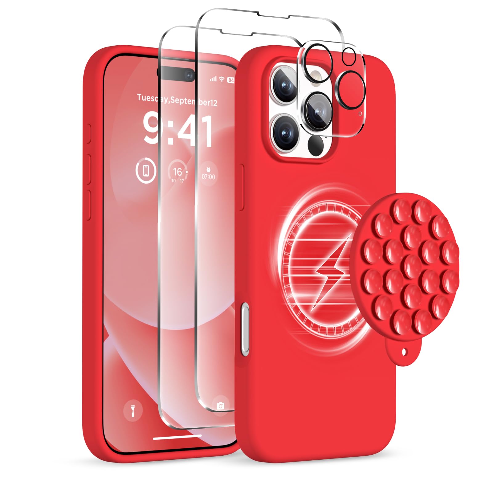 COFFKER Magnetic for iPhone 16 Pro Max Case, Compatible with Magsafe, Suction Cup Phone Mount, [2 Screen Protectors][Camera Protector] Silicone