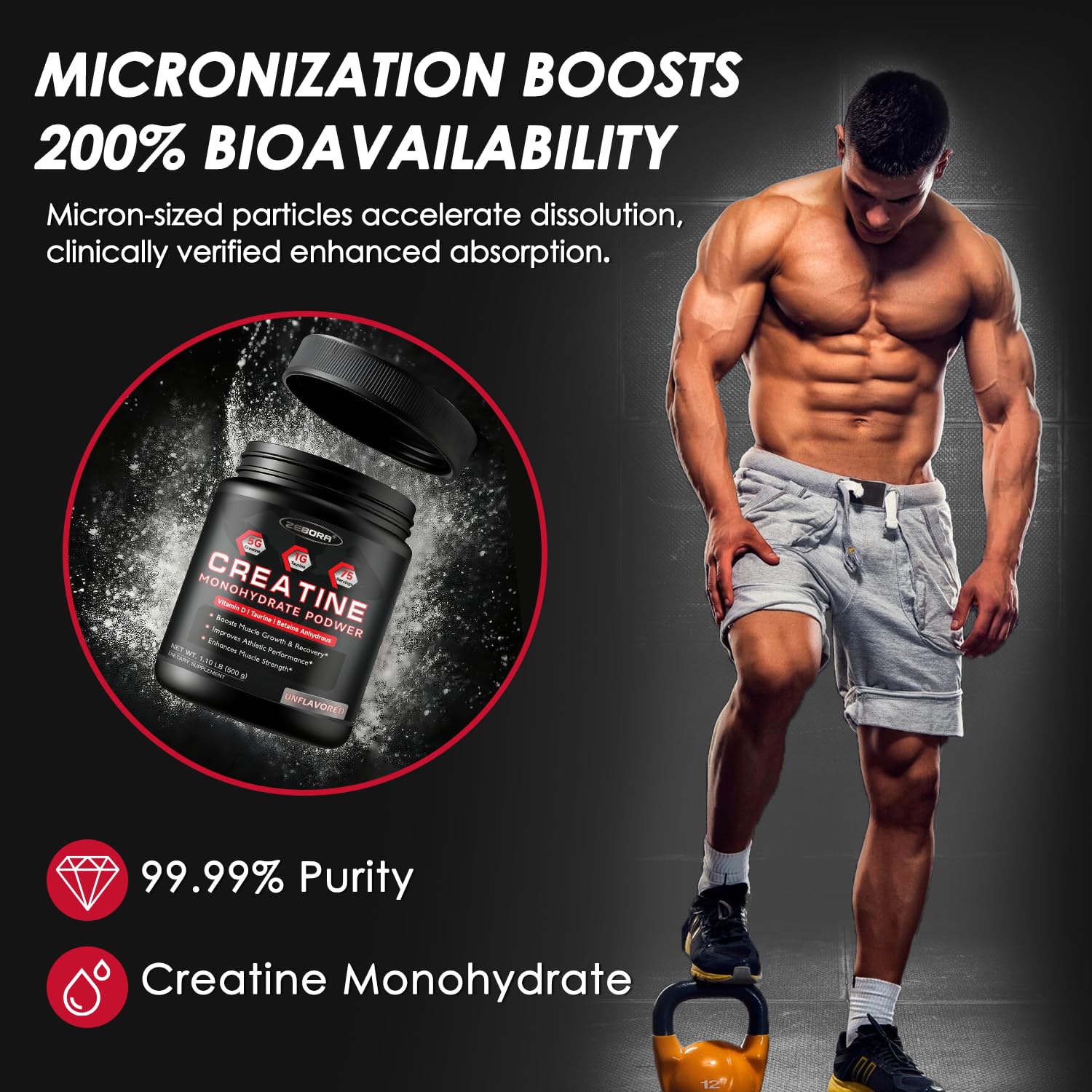 ZEBORA Micronized Creatine Monohydrate Powder for Women & Men, 75 Servings — Amazon image 5