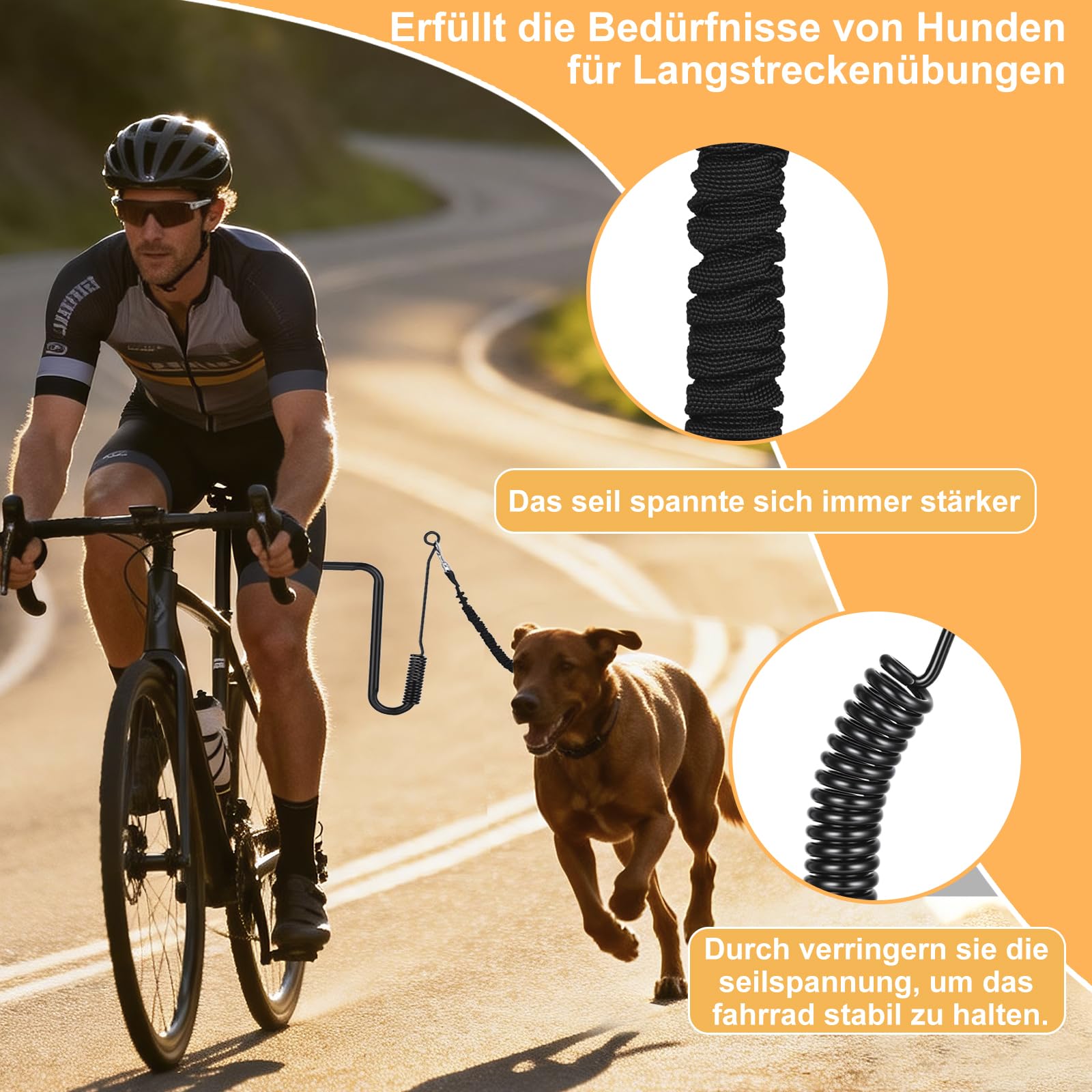 Correa de bicicleta para perro, correa de perro para bicicleta manos libres, resistente a los golpes, correa de bicicleta ajustable, soporte para perros para perros medianos y grandes para