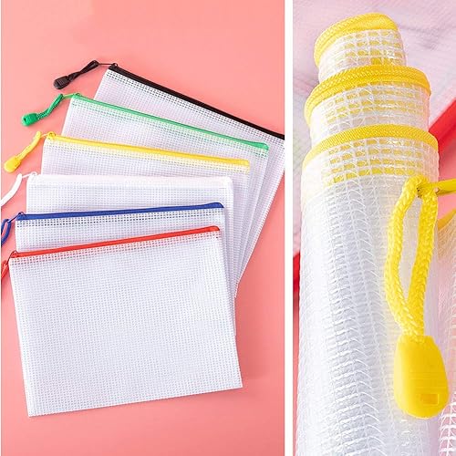 Miniatura 3 de Bolsas de archivo con cremallera A5, bolsa de malla con cremallera de plástico doble, bolsa de PVC impermeable de 6 colores, 12 piezas para