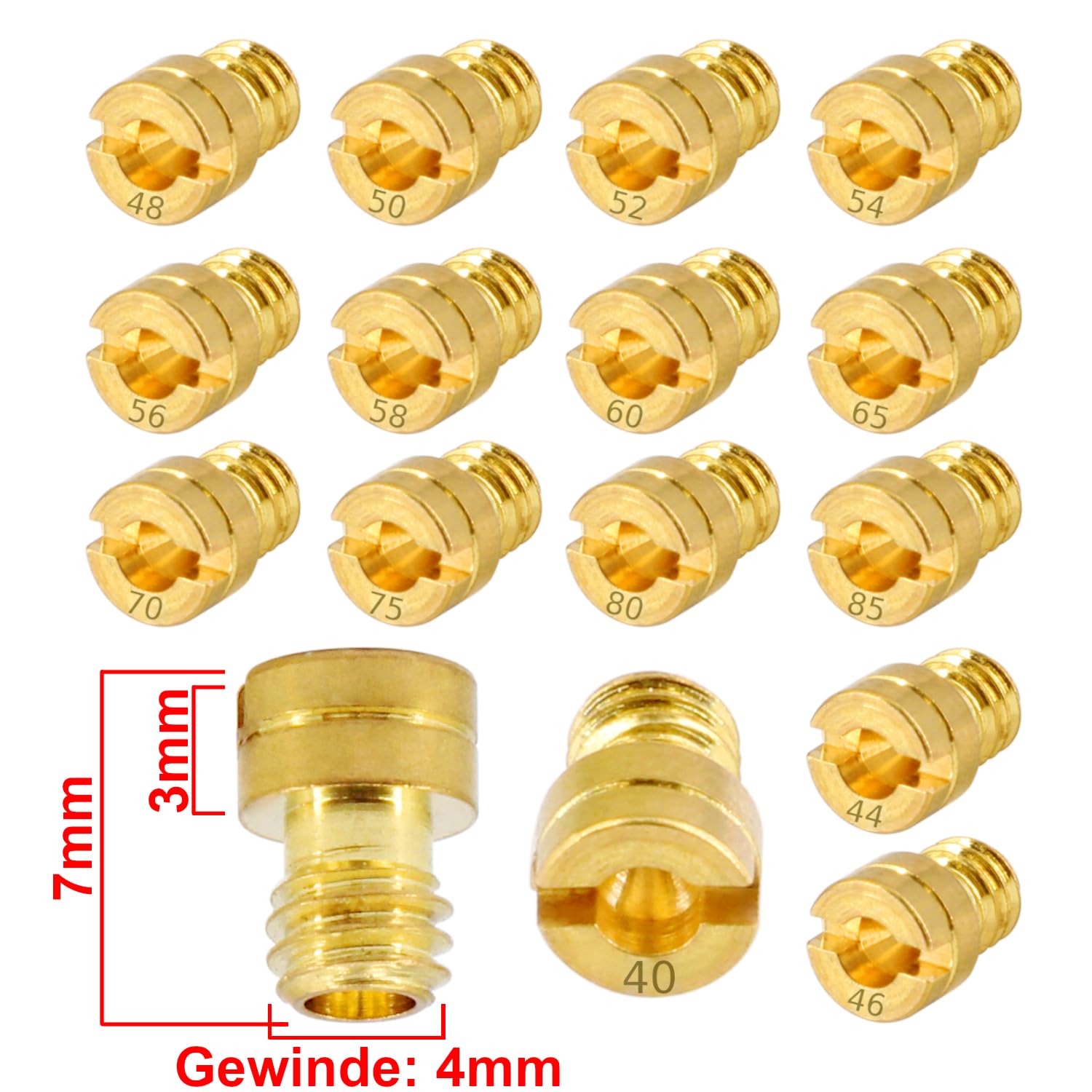 Area1 Universal Carburettor Nozzle Set M4, 4 mm Carburettor Main Nozzle Set, 40, 44, 46, 48, 50, 52, 54, 56, 58, 60, 65, 70 - Image 2