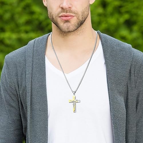 Miniatura 2 de YL Collar de cruz para hombre con dije de crucifijo de acero inoxidable, cadena Rolo de Jesucristo, joyería de oración, Metal
