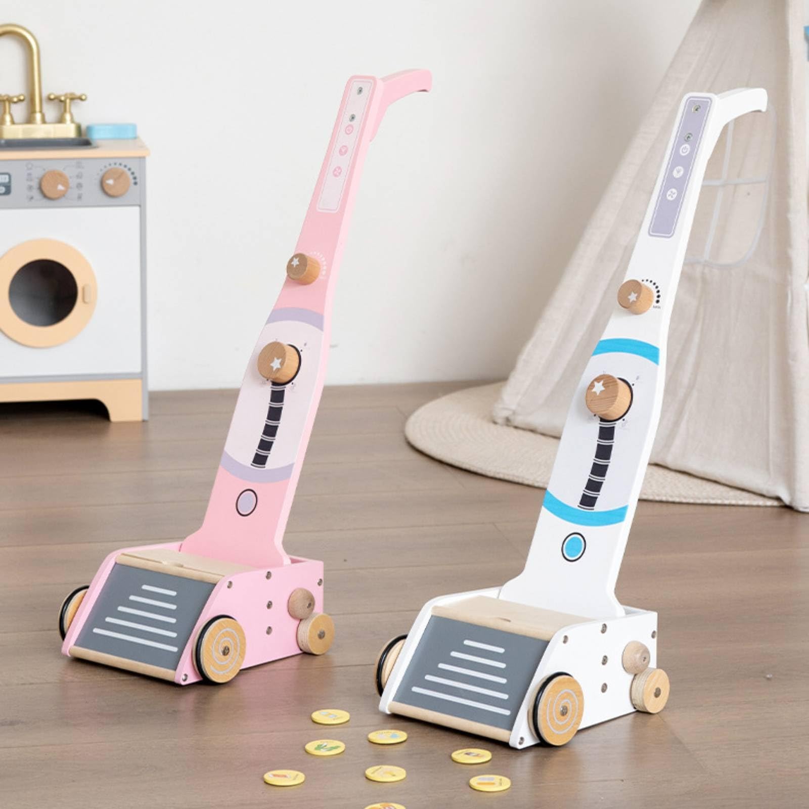 Aspirapolvere Giocattolo Robusto Aspirapolvere Giocattolo con Accessori Sicuro Gioco in Legno per Bambine, Cameretta , Blu