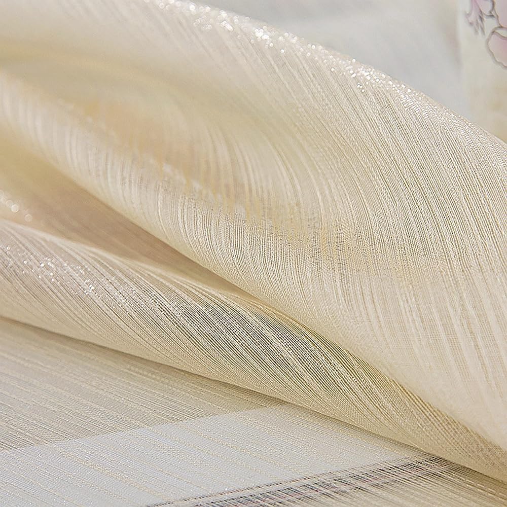 Solid Color Semi Sheer Sparkle Curtain Shimmer Shiny Glitter Metallic Light Filtering Voile for Bedroom Rod Pocket Fancy Modern Luxury Decorative Tulle Window Treatment 2 Panels Beige 75Wx96L inch