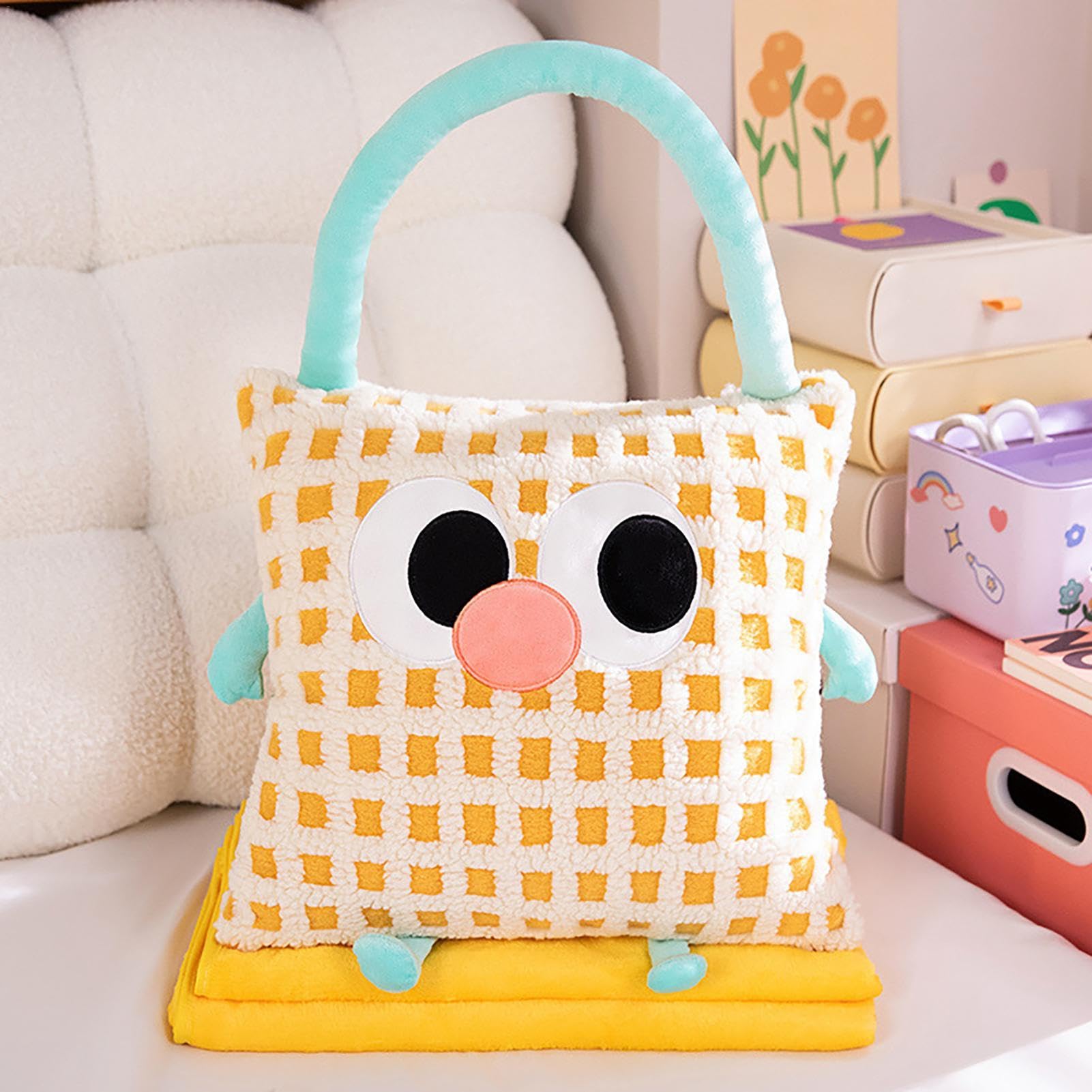Pillow Blanket | 2 in 1 Cute Big Eyes Nap Blanket | Travel Blanket Pillow | Multifunctional Thickened Car Cushion | Convert Pillow Cushion to Blanket for Sofa Bedroom
