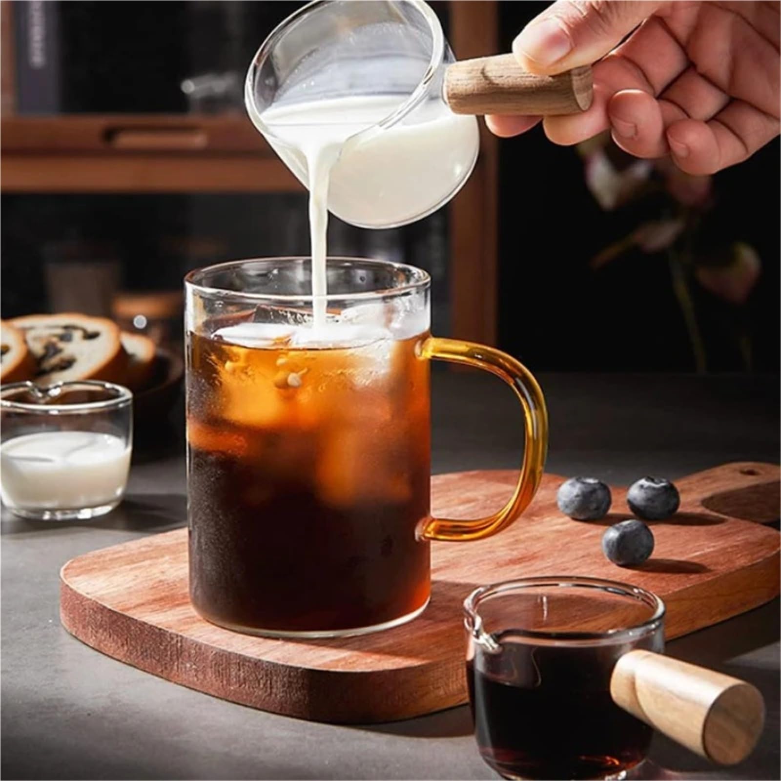 Tazza da caffè 3 pezzi 75 ml con tazza di dosaggio in vetro graduato Tazze manico in legno for barista caffettiera al latte Per Casa Cucina