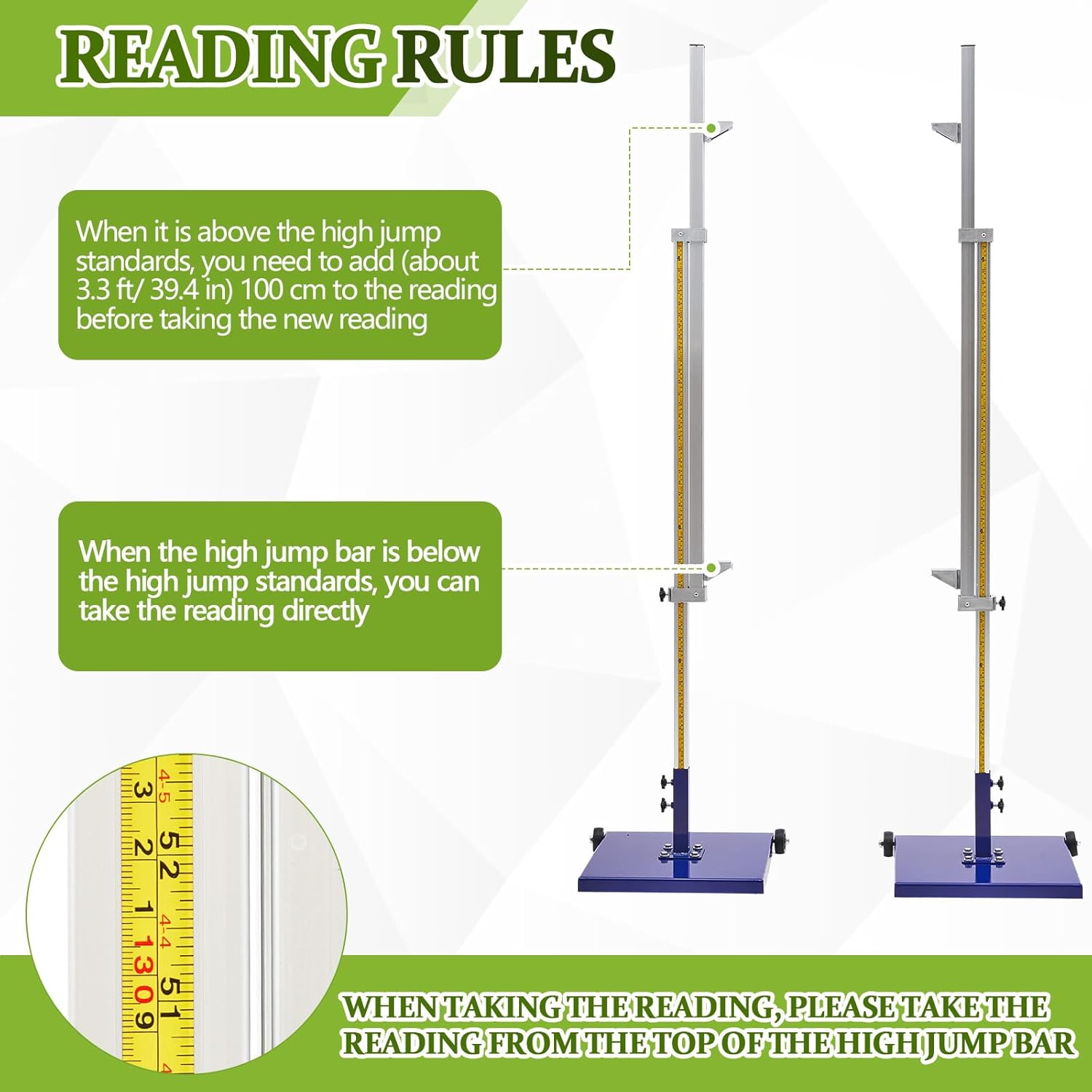1 Pair Official Competition Track and Field High Jump Standards, 2-8 ft Adjustable, 1/4" Intervals, 16" Roll Away Base, Aluminum Uprights, for High School, Training, Sports Meeting, Club
