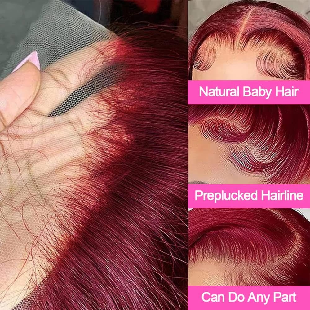 Haarpflege Burgunderrote Kurze Gerade Bob-Perücke HD-Transparent Mit Spitze Vorne Vorgezupft 100% Echthaar(180%,10inches)