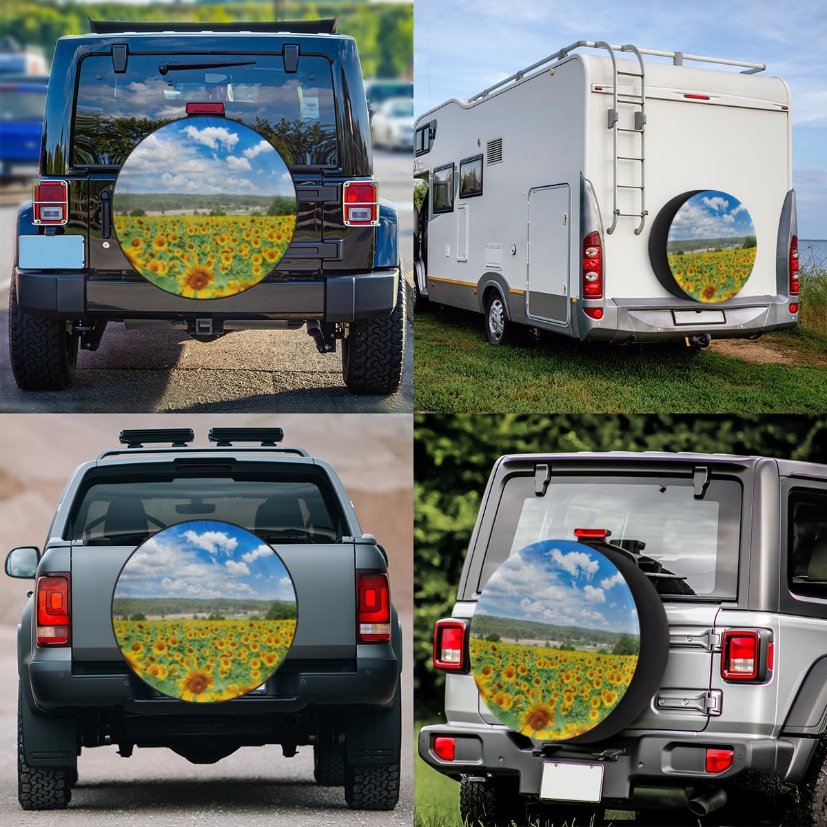 Blue Sky Sunflower Field Tire Covers Portable Spare Tire Cover Soft Durable Waterproof Dustproof Set of 4 Bags 16 Inches for Car Truck SUV Trailer Camper