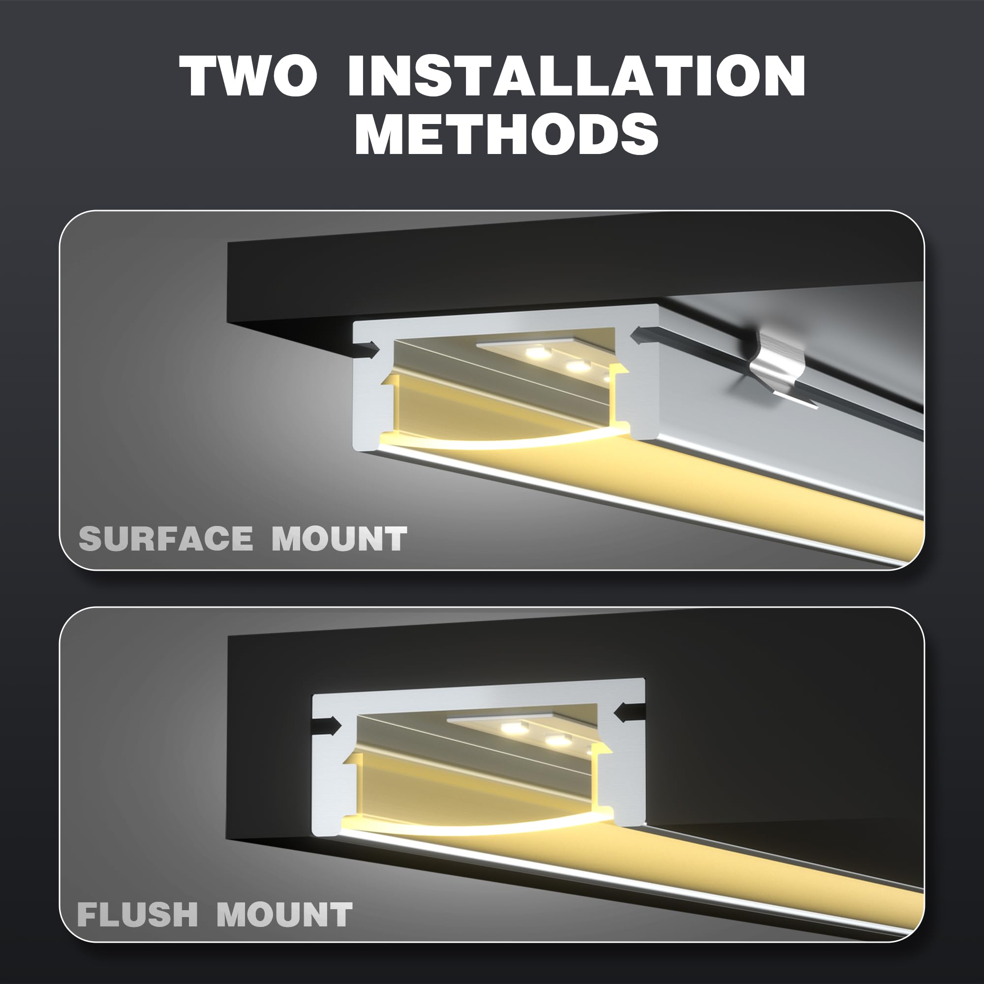 Shine Plus LED Schiene 2m, 6 Stück U Form LED Aluminium Profil，Led Kanäle mit Milchig Weißer Abdeckung, led Diffusoren mit Endkappen und Montageclips Die Innenbreite des Profils beträgt 12,4 mm